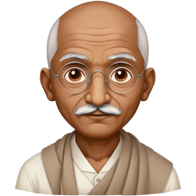 Cinematic Realistic Mahatma Gandhi Portrait Emoji, depicted as a humble, wise leader in simple attire with a serene determined expression, rendered with soft textures and warm natural lighting that captures his peaceful yet resolute spirit. emoji