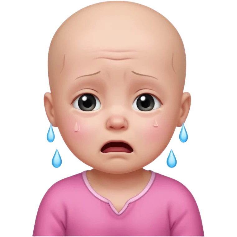 a portrait of crying baby , wearing pink clothes, no hair emoji