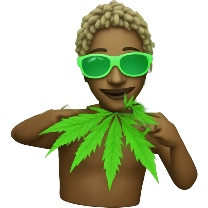 420. neon raving person smoking. dancing raver, hemp leaves emoji