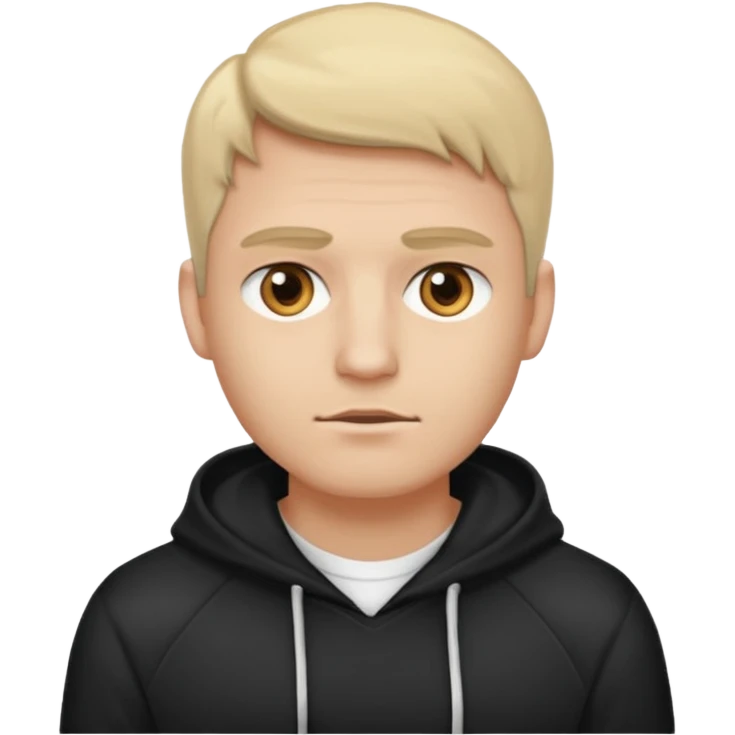 Crea un hombre alto, blanco, rubio, con ojos café claro, con músculos, camisa blanca con una sudadera negra, alto y guapo emoji