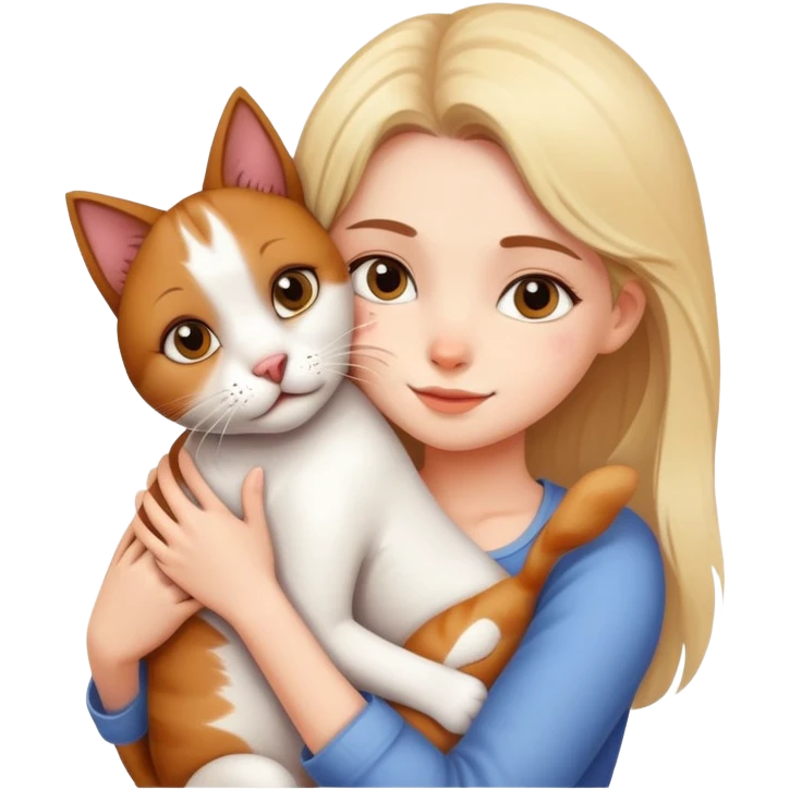 Beautiful girl hugs a cat and a dog tightly emoji