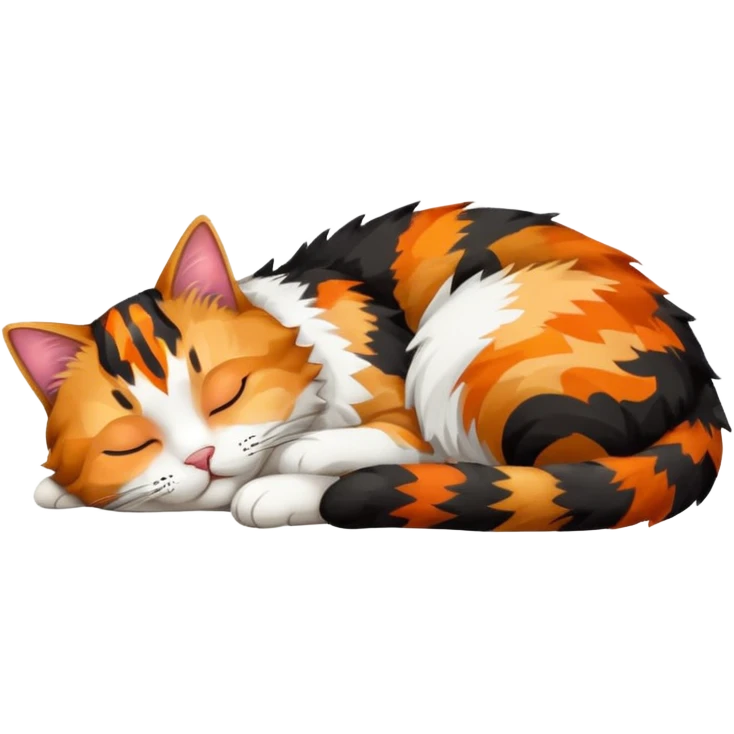 full body colourful light patched calico tabby cat sleeping emoji
