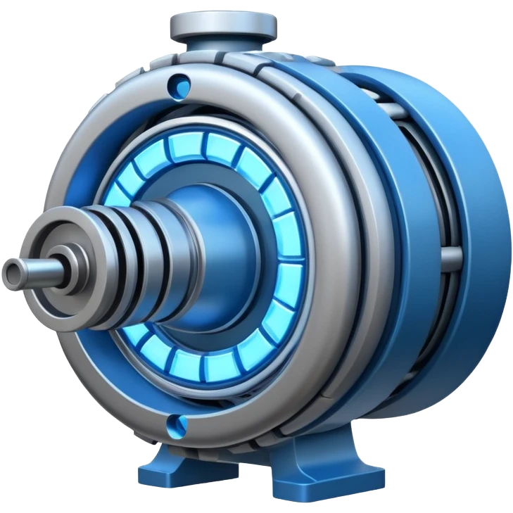 Powerful futuristic engine emoji, thick industrial metal body, rotating inner parts, glowing energy core. emoji