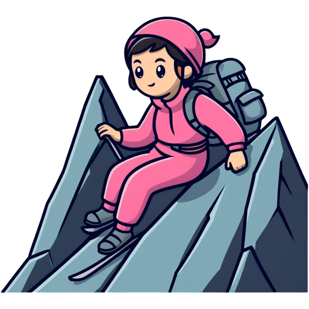 woman in pink clothes mountain climbing emoji