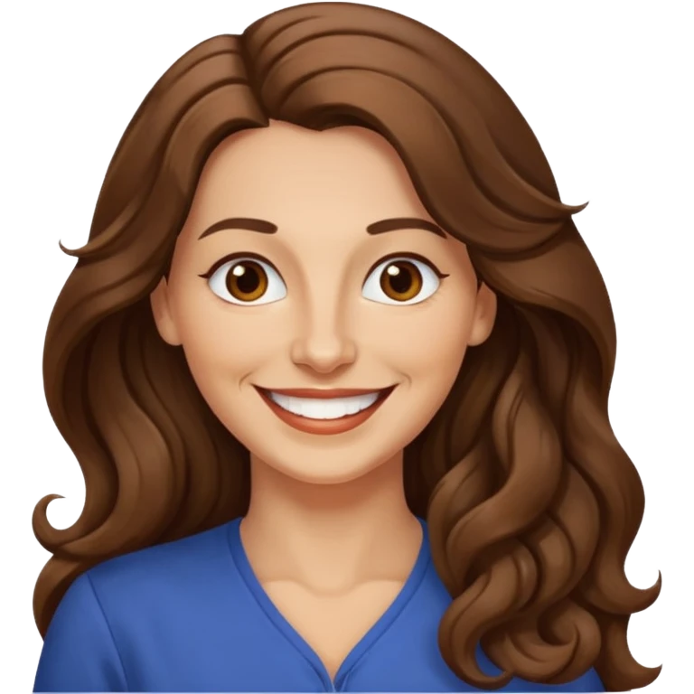 40 yr croatian woman, long wavy brown hair, big smile, side part, 
 emoji