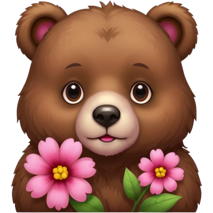 Bear with puppy dog eyes holding holding flowers emoji