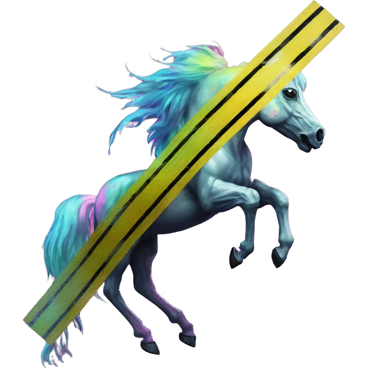 .Zombie_ Vaporwave black holographic oilslick zombie unicorn yellow caution tape graffiti Pegasus emoji