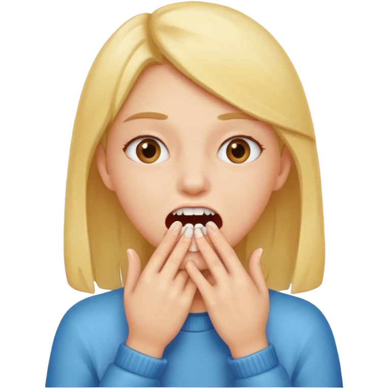 Girl gritting teeth hands on her mouth emoji