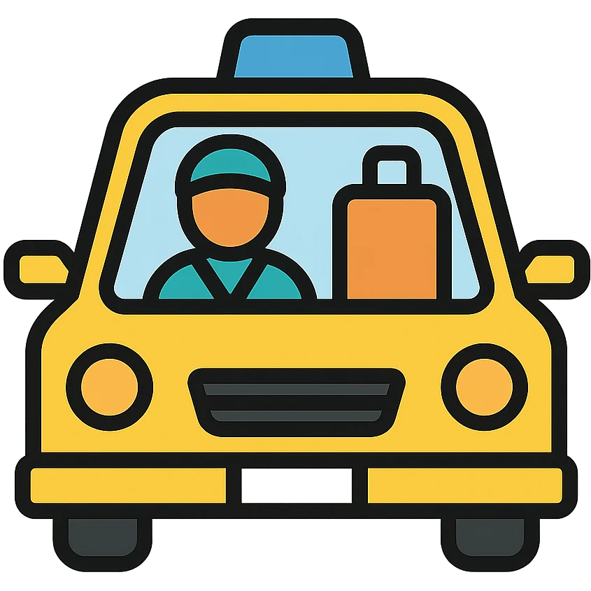 A migrant in a taxi, lineal color icon with black outlines emoji