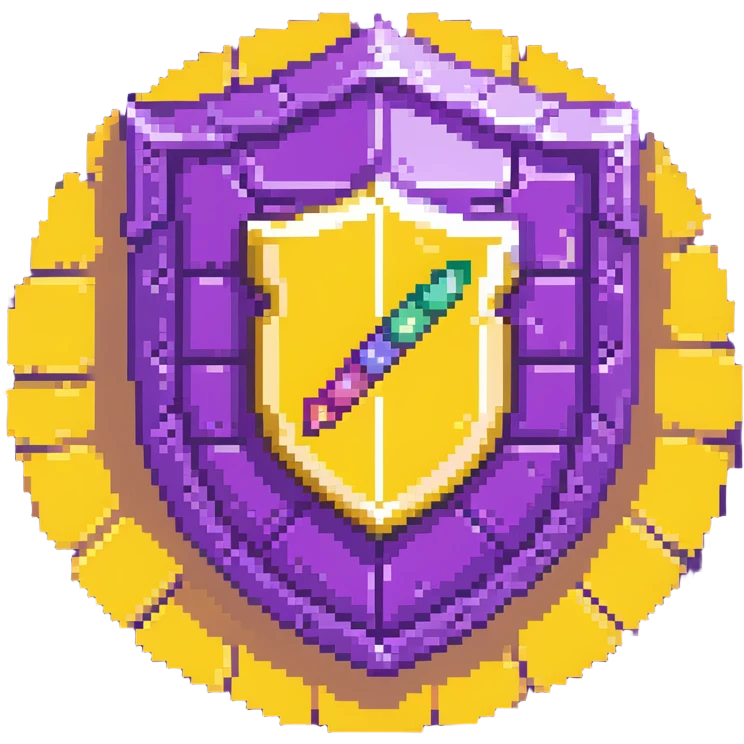 purple magical code shield with developer tools and aura emoji