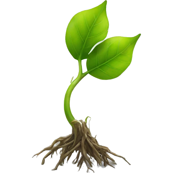 A leaf sprouting from a metal root and stem emoji