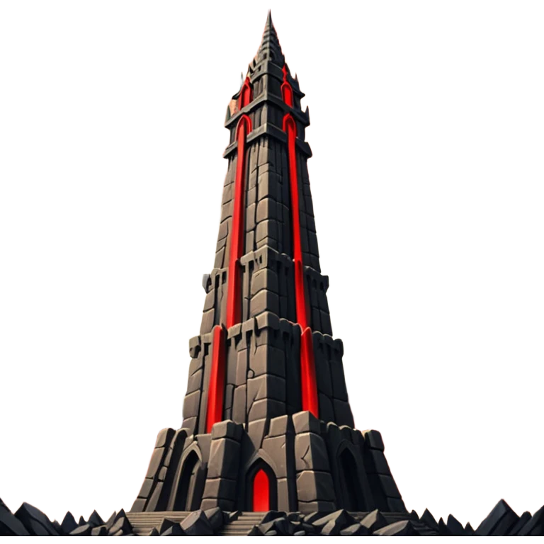Barad Dúr from Lord of the Rings, Dark, giant Tower, with red beams shooting from the top into the sky emoji
