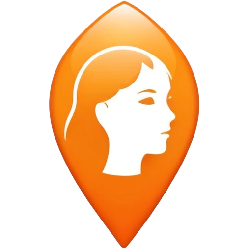 Orange Apple Maps teardrop-shaped location pin with flat white woman silhouette inside emoji