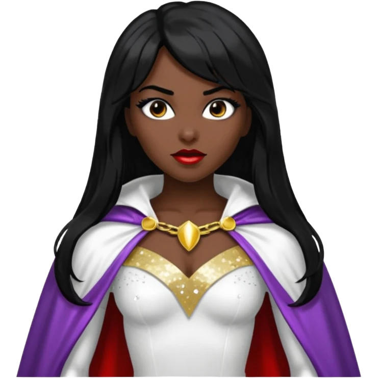 Victory from Vampirella with dark skin, long black hair, white sequin outfit emoji