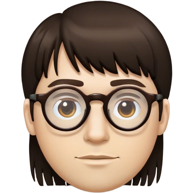 a white guy with a dark brown fringe and almost round glass emoji