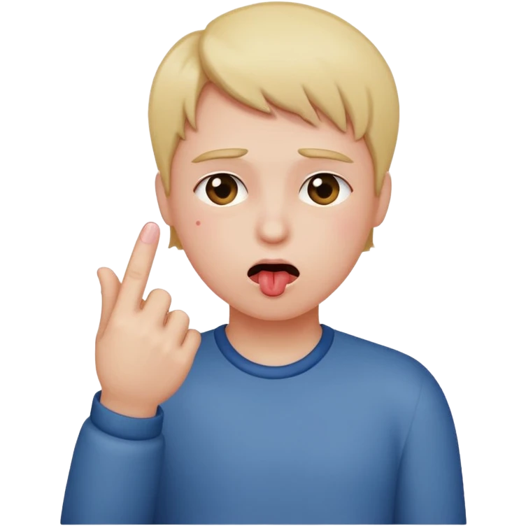 blushing holding up middle finger in one hand and choking self with other emoji