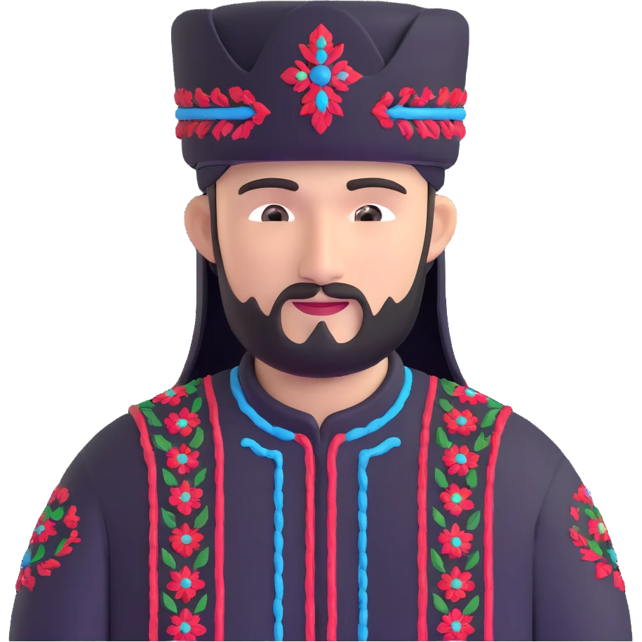 Tatar man wearing a kalfak hat and traditional embroidered shirt emoji