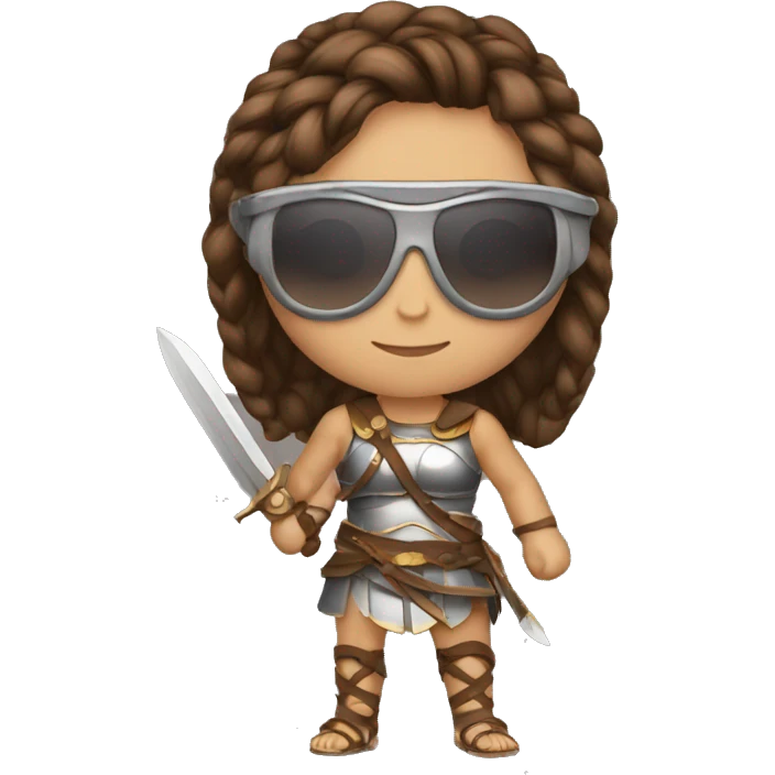 Girl gladiator with braided brown hair and sunglasses emoji