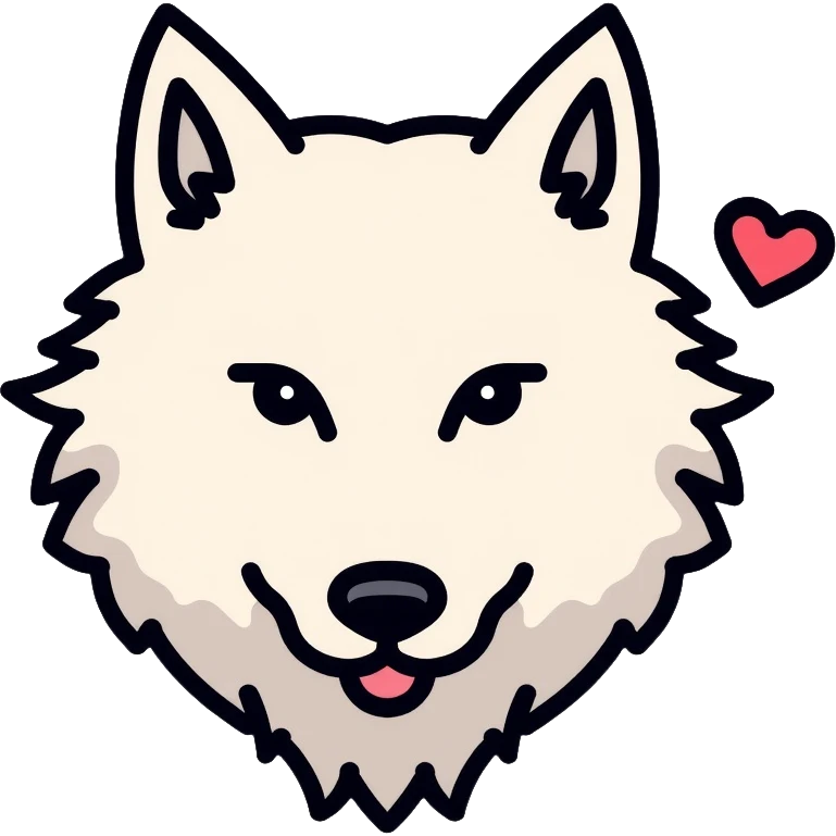 White wolf with heart, romantic emoji