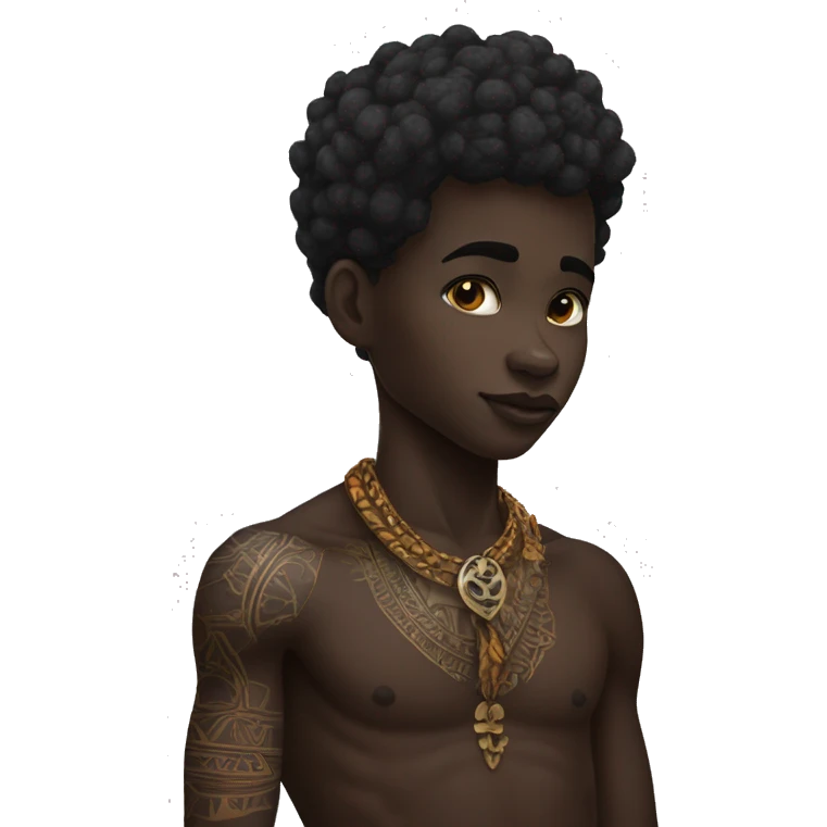 Un garçon de teint noir africain et un tatouage au cou  emoji