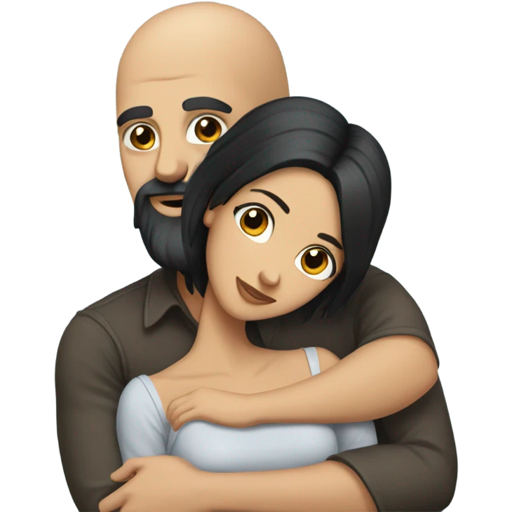 Bald man with black beard and girl long black hair hugs emoji
