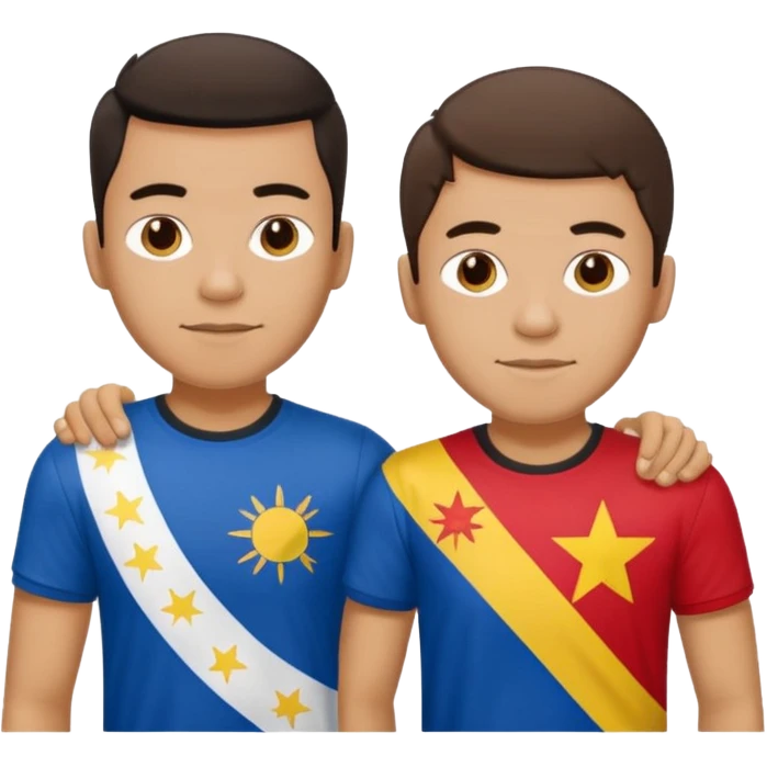 2 male Best buds , one in showing Philipines flag tshirt, one is Spain emoji