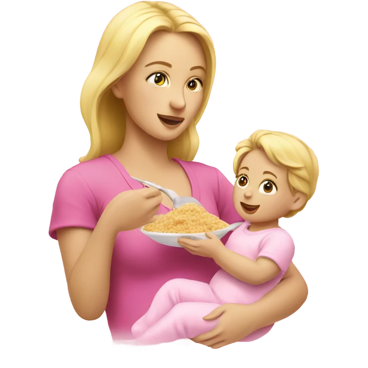 blonde woman feeding baby. pink emoji