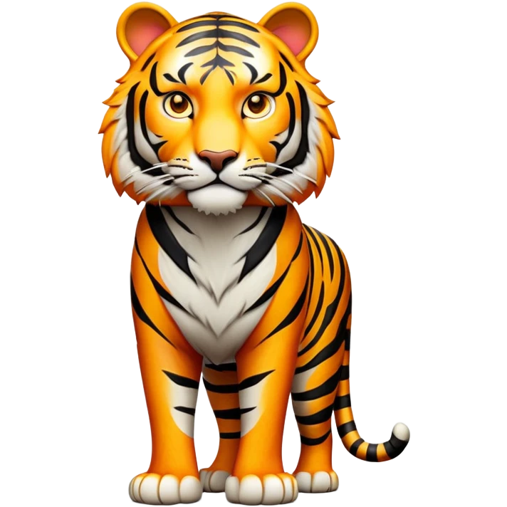 cinematic- noble-tiger-realistic-full-body-standing-emoji,-massive-striped-frame-exuding-power-and-grace,-bold-orange-fur-with-thick-black-stripes,-head-tilted-dramatically,-piercing-yellow-eyes-focused-intensely,-simplified-yet-realistic-focused-features,-highly-detailed,-glowing-with-an-almost-sarcastic-glow expressive eyes emoji