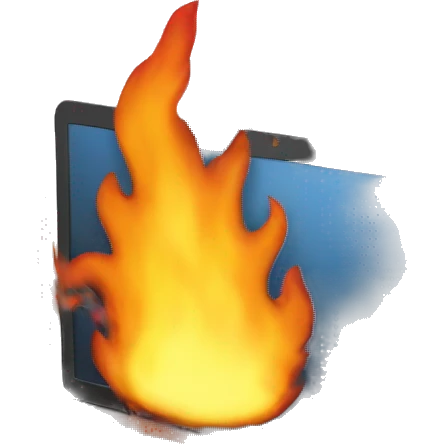 laptop with data on fire emoji