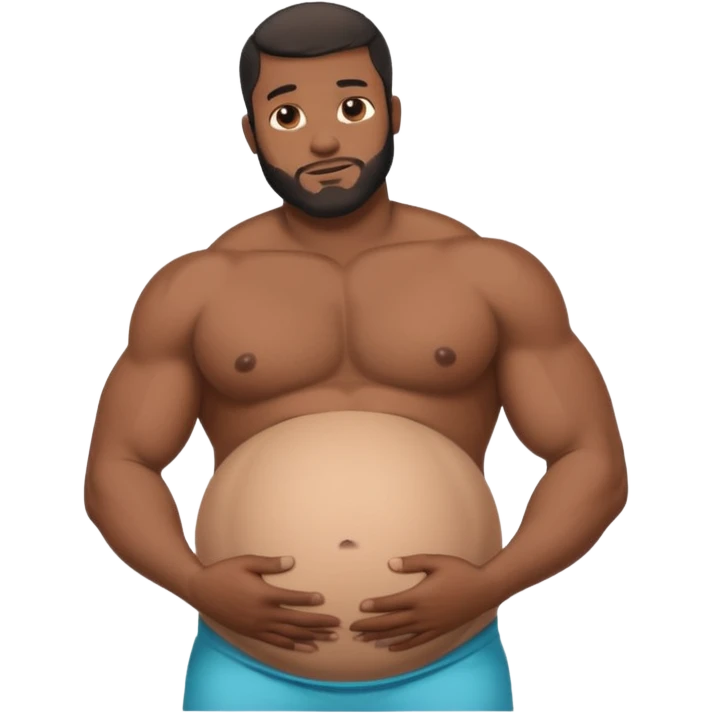 A shirtless pregnant burly black man holding his pregnant belly  emoji