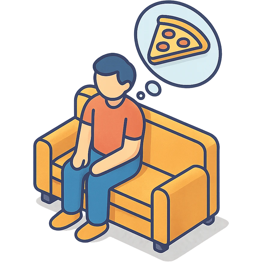 человек сидит на диване и ждёт пиццу emoji
