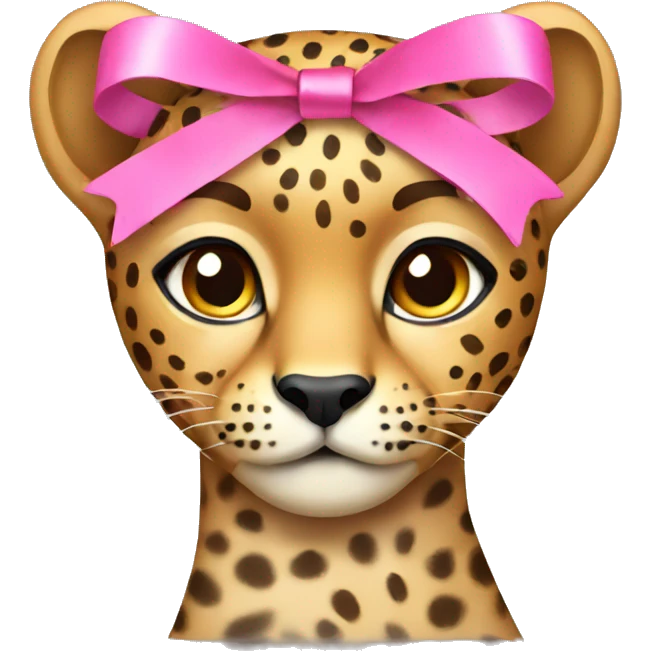 cheetah with a pink ribbon on its head emoji