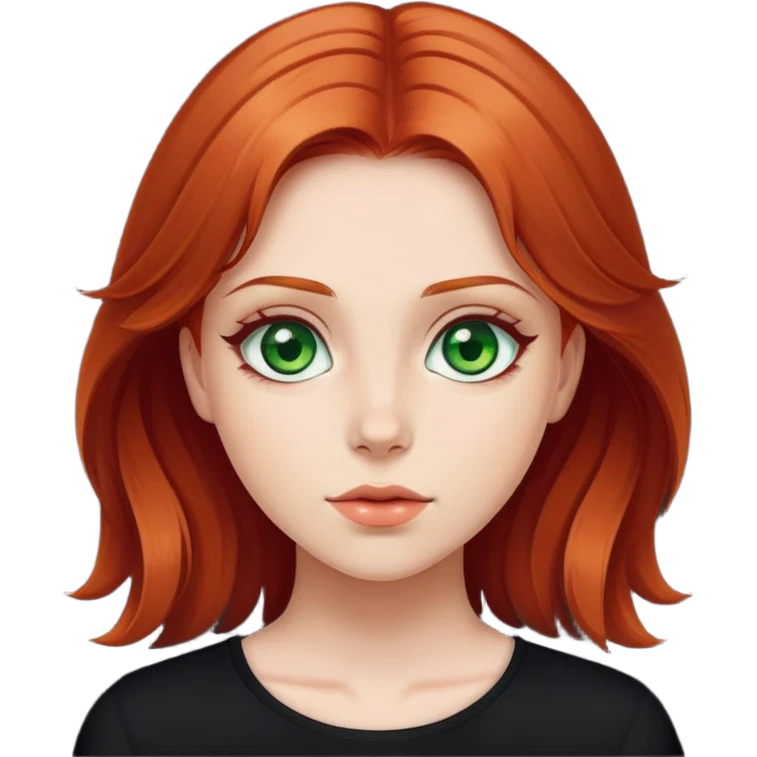 Cherry haired green-eyed girl in a black shirt emoji