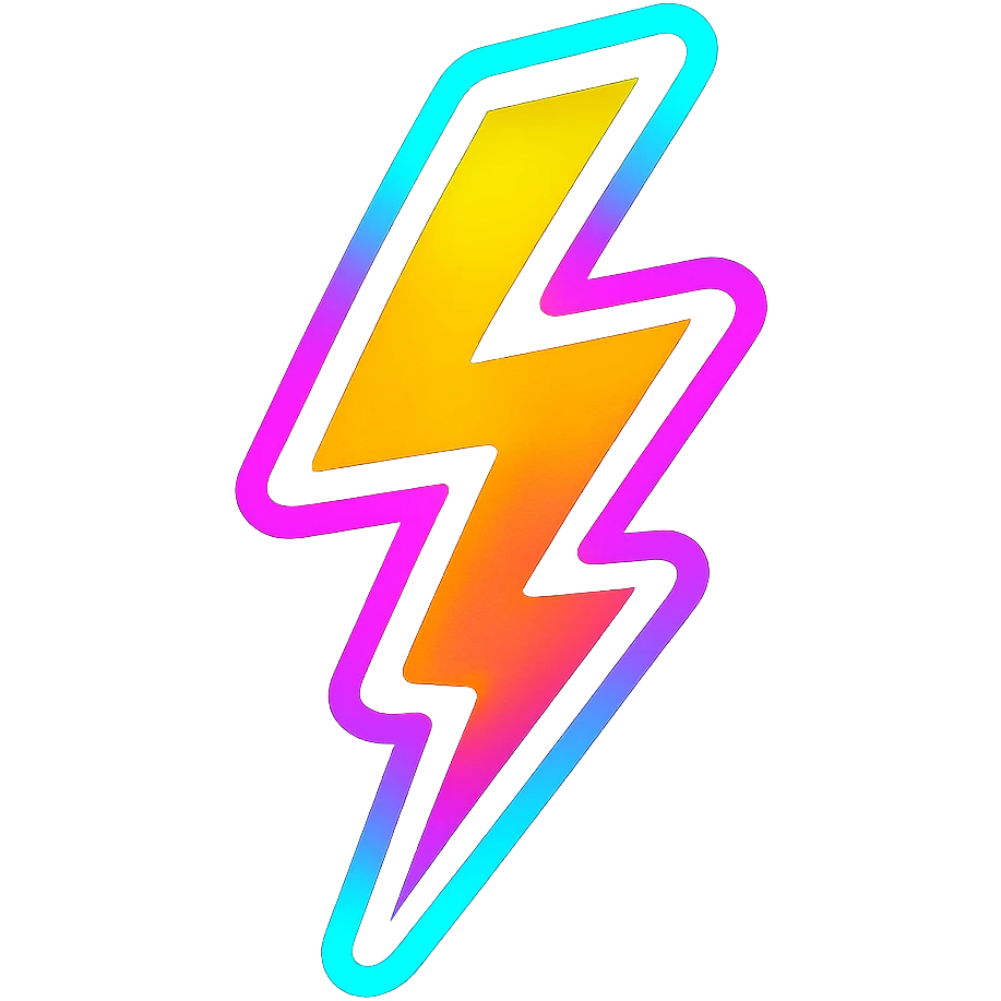 A lightning bolt with electrifying neon outlines and vibrant pop colors emoji
