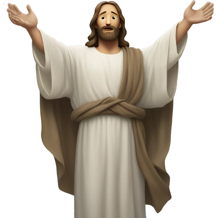 "Jesus opening his arms in a harsh world, with a dove in the sky, symbolizing calmness and letting go of anger." emoji