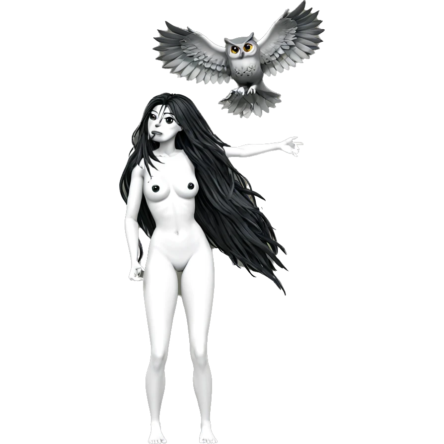 nude girl with owl companion emoji