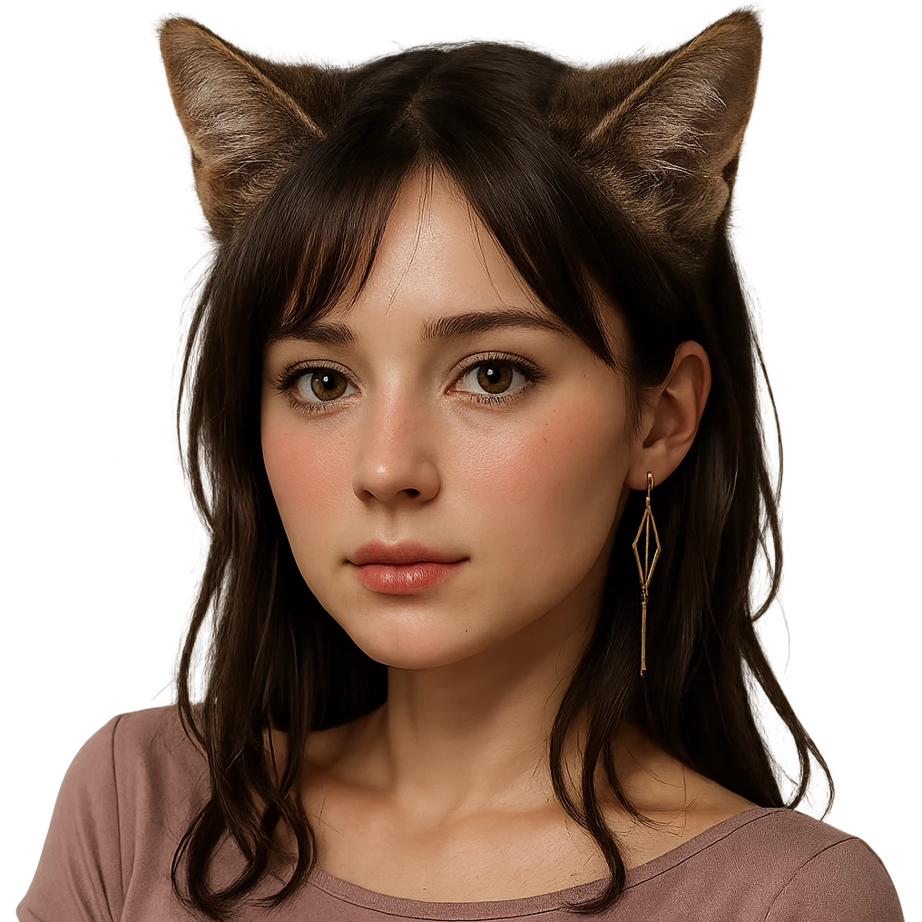 Add realistic cat ears to the anime girl in a photorealistic style. Keep the background transparent if possible. emoji