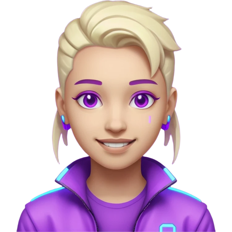 neutre gender neon cyberpunk light purple happy, I don't want you to use props, não utilizar óculos  emoji
