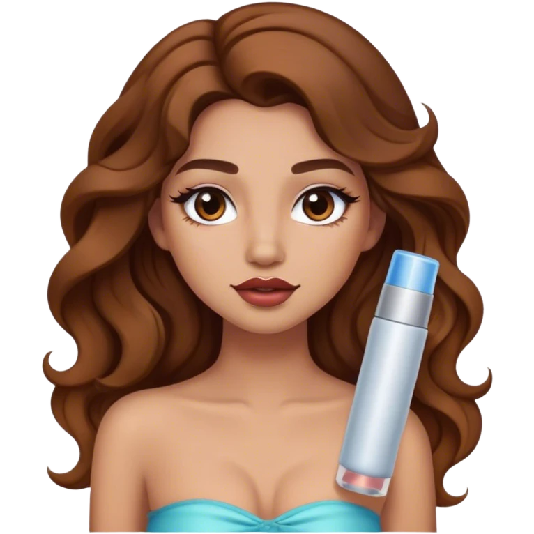 Girl with long wavy brown hair with a tube top and makeup emoji