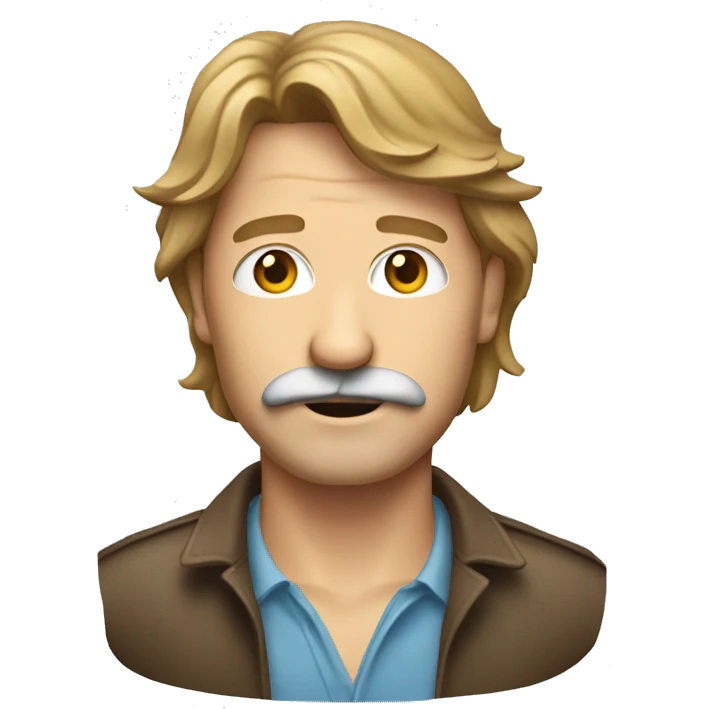 can you make me an emoji in png format with a transparent background, of a middle aged man with light brown hair in a mullet, and he has a moustache emoji