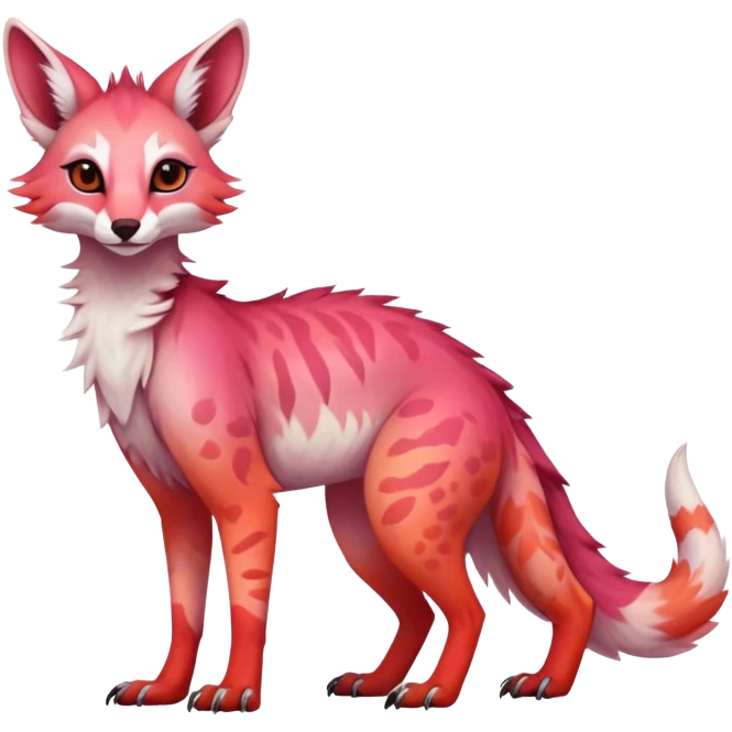 Feral Rare Fantasy light pastel gradient-pink-red-orange Vernid-Sergal-Genet-species by LiLaiRa, random markings, tufted ears, full body, 4 legs emoji
