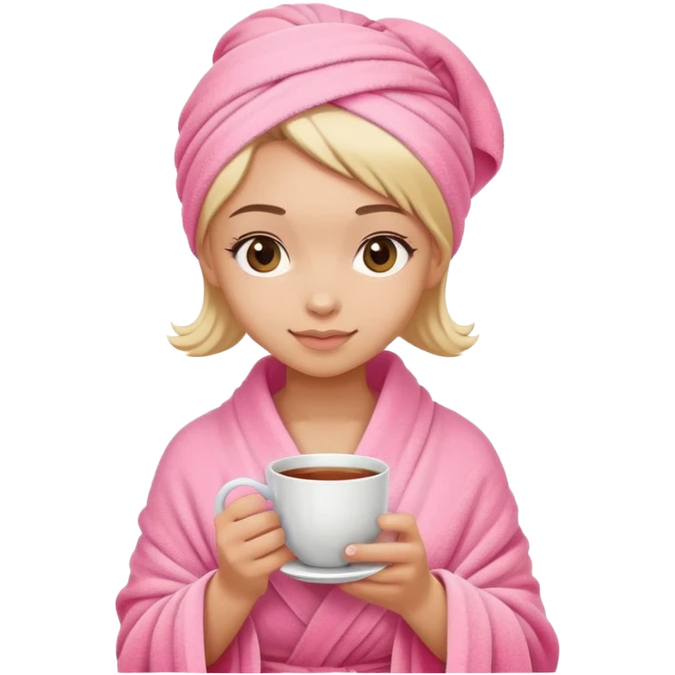 girl hair wrapped in pink towel holding tea with hands emoji