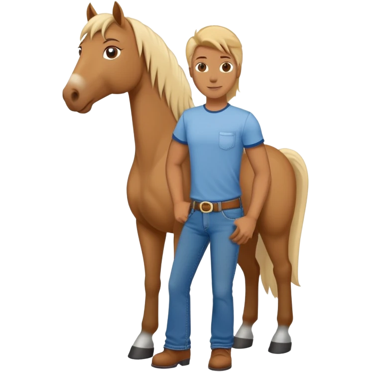 friendly anthropomorphised stallion in jeans and a t-shirt, standard pose emoji