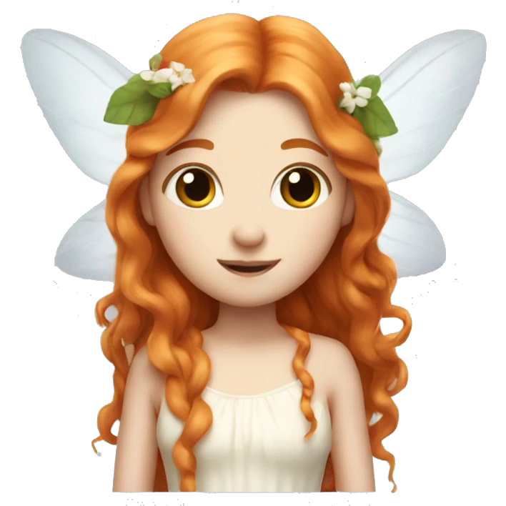 a white skin fairy, long ginger hair and wings emoji