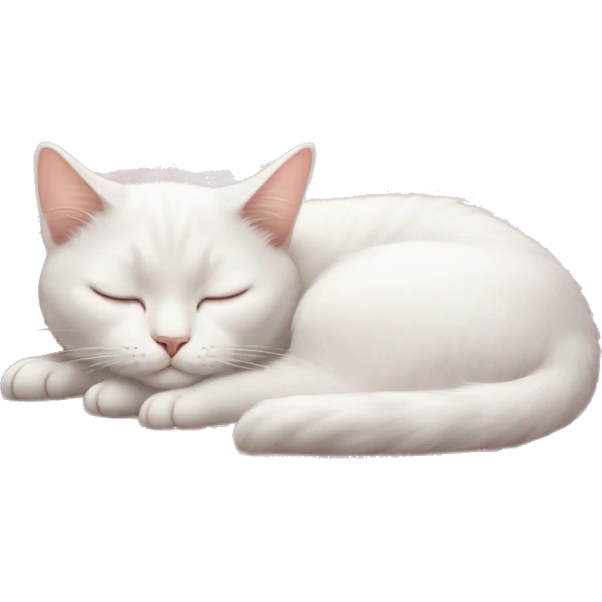 white cat sleeping on light pink bed emoji