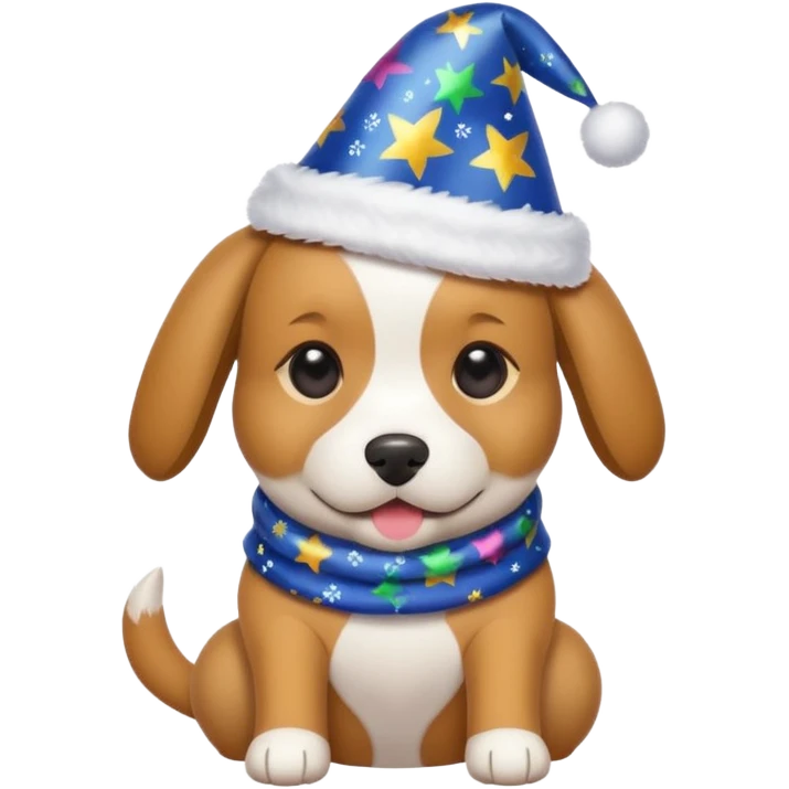 Dog in new yaer hat wrapped paper new yaer  emoji