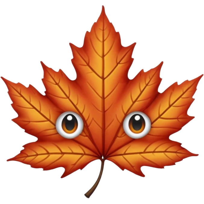emoji, feuille d'érable couleur vermeille, deux yeux ronds noirs brillants emoji