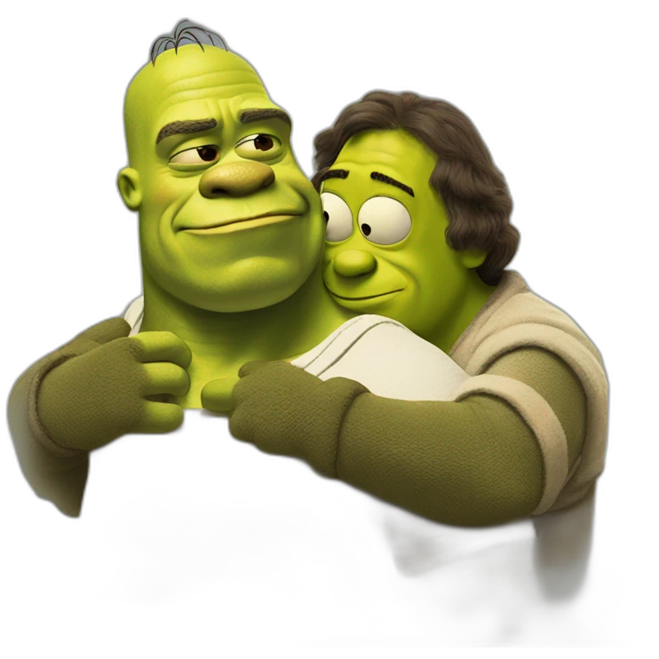 shrek and homer hug each other emoji