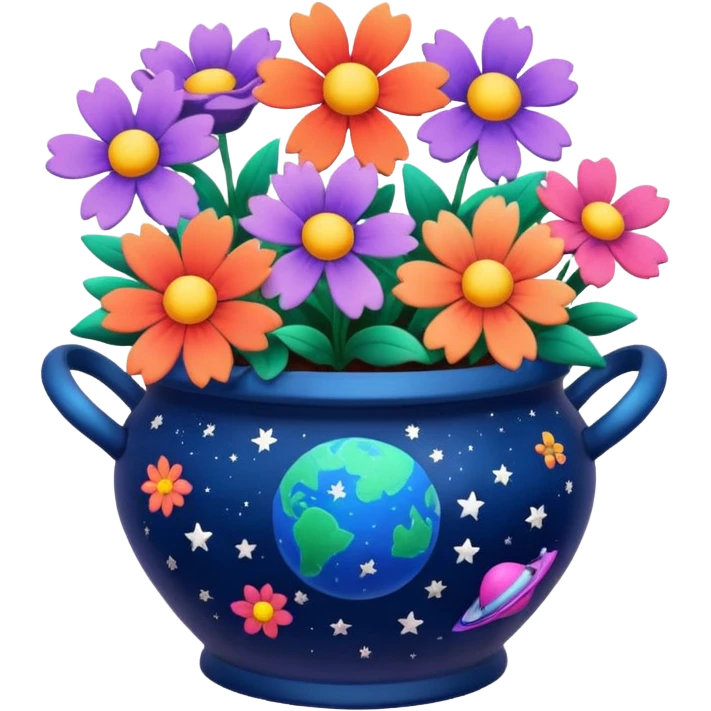 Space-Painted Clay Pot of Space-Petalled Flowers,  emoji