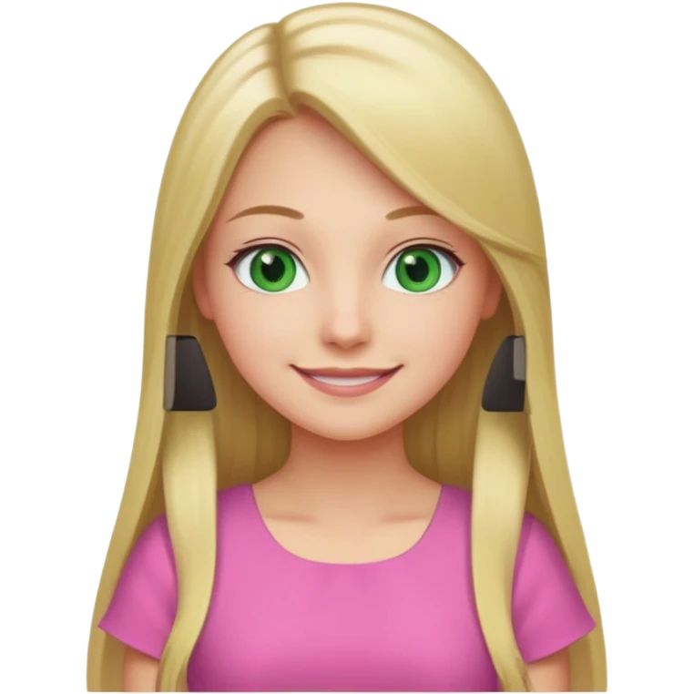 Green eyes office girl with straight long blonde hair with pink dress emoji